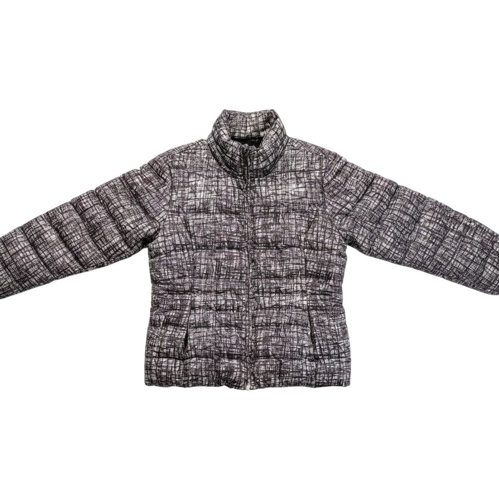 Calvin Klein Abstract Crosshatch Grid Print Puffer Jacket Mock Neck Medium
